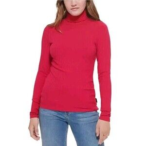Calvin Klein Jeans Junior Womens Shirt Long Sleeve Turtleneck Pullover Pink XS